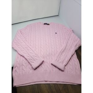 Polo Ralph Lauren Men's Cable-Knit Cotton Crewneck Sweater in Pink XXL